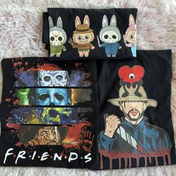 3 Size Large T Shirts Spooky Benito Labubu And Horror Friends 