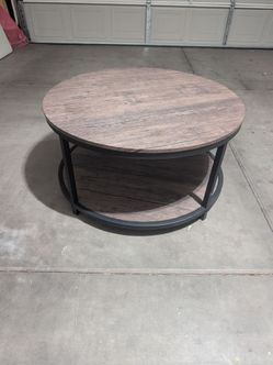 Round Industrial Coffee Table with Lower Shelftable