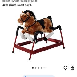 Qaba Durable Plush Toddlers Spring Rocking Horse, Bouncing Rocker Toy with Realistic Sounds
