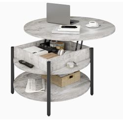 35”Round lift top Coffee Table With Storage And 2 Tiers 