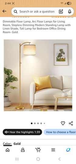 Dimmable Floor Lamp, Arc Floor Lamps for Living Room, Stepless Dimming Modern Standing Lamp with Linen Shade, Tall Lamp for Bedroom Office Dining Room
