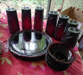 $50..price firm red ruby 4 plates 4 bowls with glasses East ft.myers Buckingham