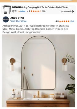 NEW ANDY STAR Gold Arched Mirror 22” x 35” – $85