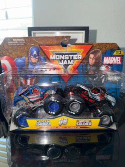 Monster Jam, Marvel Official Captain America Vs. Winter Soldier Die-Cast Monster Trucks, 1:64 Scale,