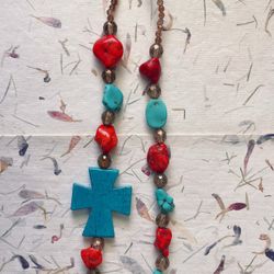 Vintage Turquoise Blue Red Howlite Necklace