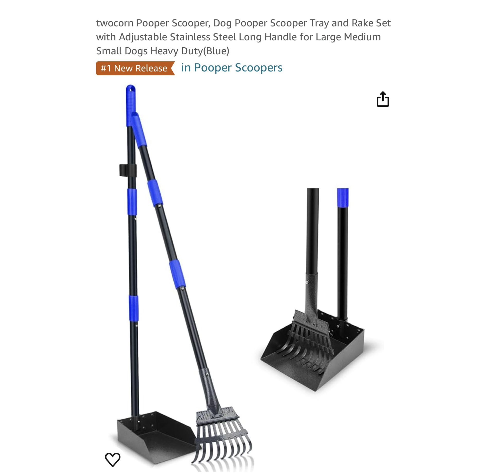 Brand new Pooper Scooper, Dog Pooper Scooper Tray and Rake Set with Adjustable Stainless Steel Long Handle for Large Medium Small Dogs Heavy Duty(Blue