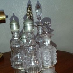 6 Castor Cut Glass With Metal Lids & Glass Stoppers 