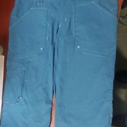 Eddie Bauer Womens XS Capri Pants Green Teal Active Fit Nylon Hiking Split Hem