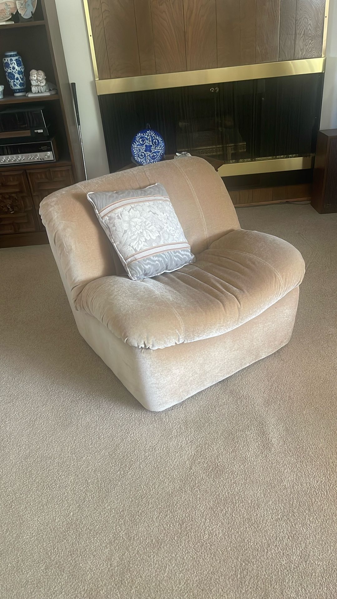 Beige Revolving Couch Chair Full 360 Mobility