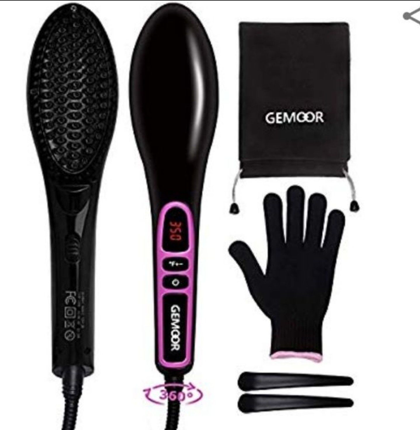 Instant Styling GeMoor Ionic Hair Straightening Brush with Fast Heating 100% Safe Off Function 8 Adjustable Temperatures, Eliminate Frizz Silky