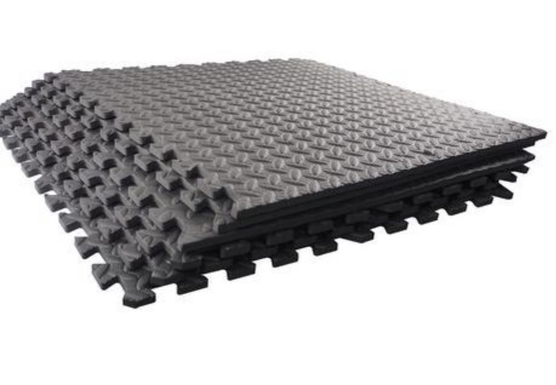 feet'sbook Black Gym Exercise Floor Mat,Kids Play Puzzle Mat Interlocking Squares Foam 6 Tiles with Borders,Cover 24 SQ FT