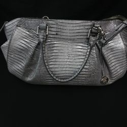 Brahmin Crocodile-Embossed Gray Tote
