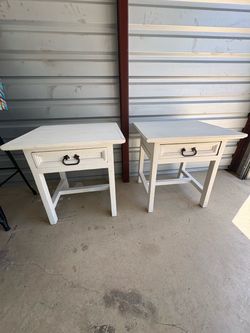 Pair of White Wood End Tables with Drawer