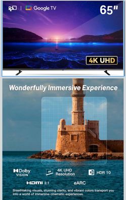 FPD 65 Inch Smart TV, 4K LED Google TV with Google Play Built-in Google Cast