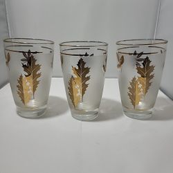 Libbey Starlyte Frosted Gold Leaf Tea/Water Glasses Set Of 3 (MM)