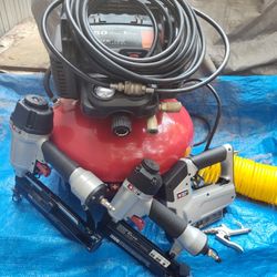 Porter Cable 6- Gallon Compressor And 3 Nail Guns