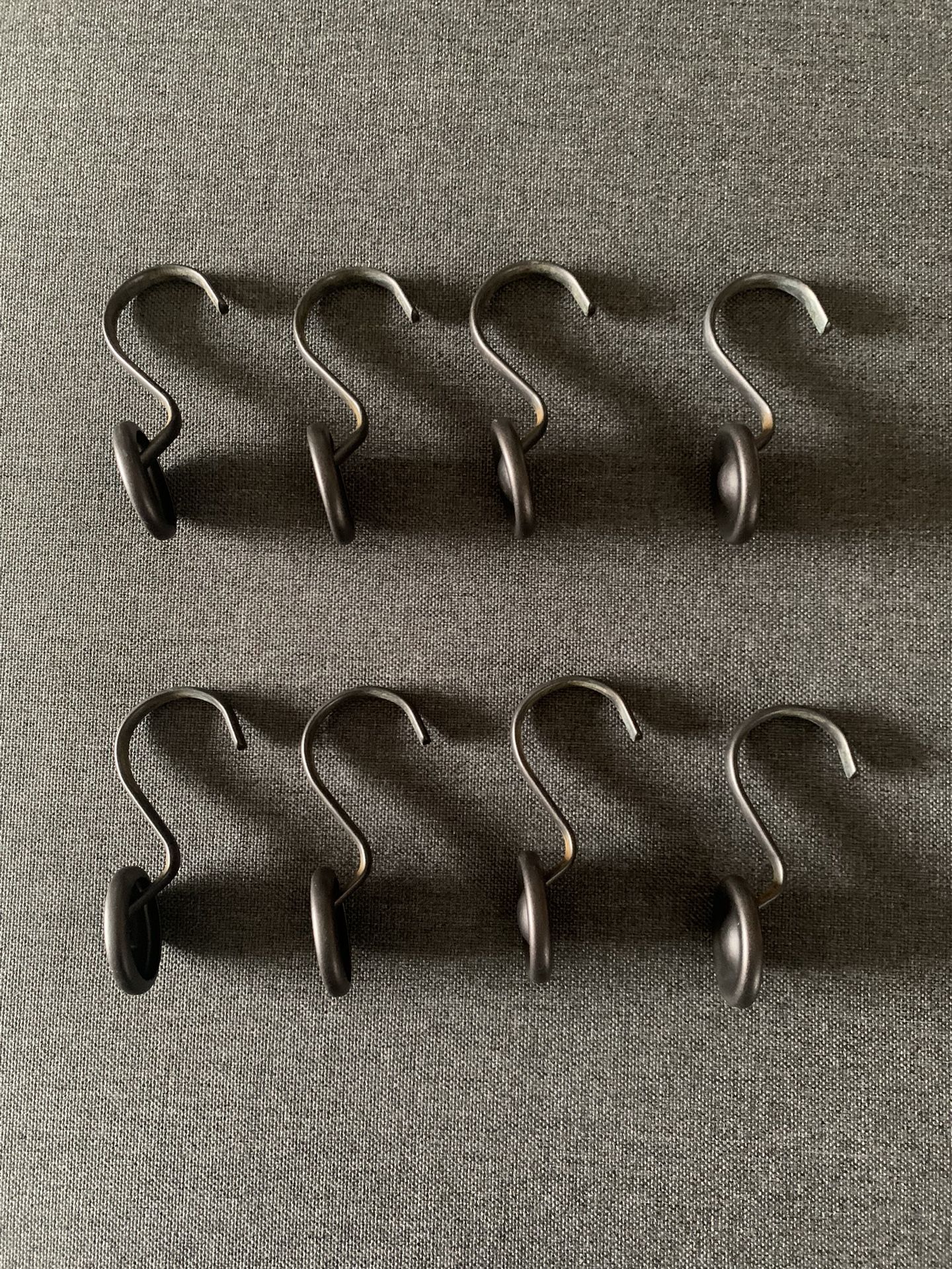 8 Dark Brown Metal Round Button Shower Curtain Hooks Hangers