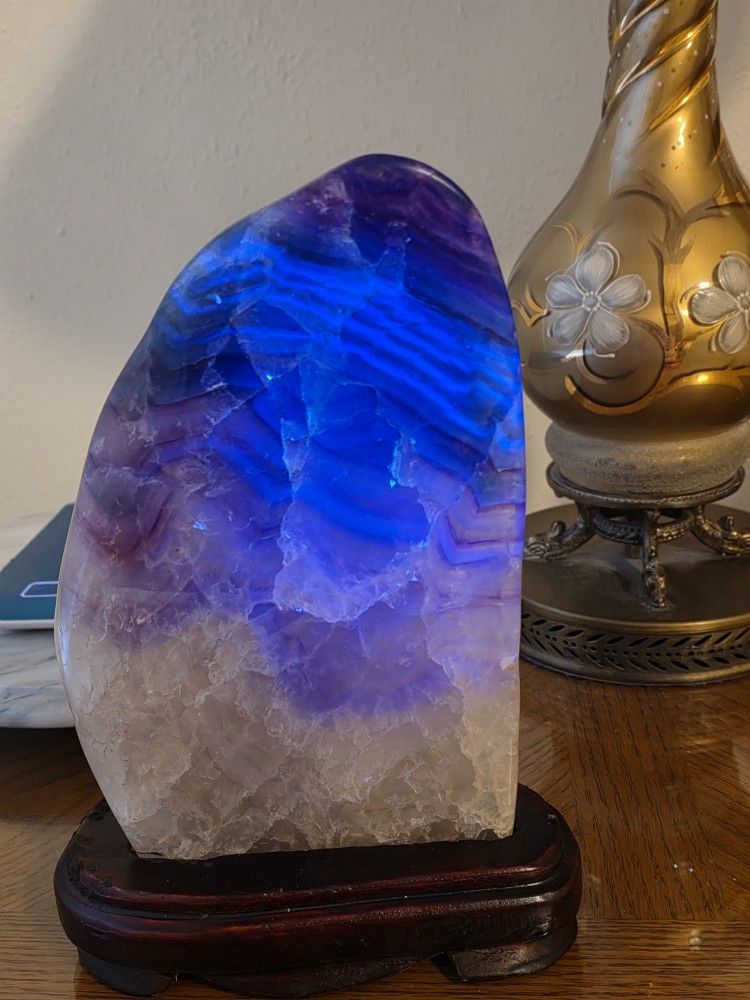 7.6 Lb (3445g) Colorful Fluorite Slab Reactive With UV Lights - With The Holder