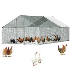 Metal Chicken Coop, 9.8x19.6x6.5 ft Large Walk-in Chicken Runs with Cover, Spire Roof Hen House $150