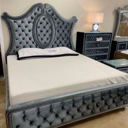 Cameo Gray Upholstered Panel Bedroom Set/3 Piece 