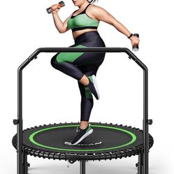 BCAN BT2 - 450/550 lb Adult Mini Rebound Trampoline with Bar, Fitness Trampoline with Elastic Ropes, Adjustable Handle, Stable and Quiet, Indoor and O
