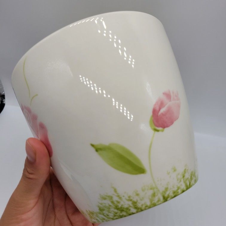 Ceramic Planter Pot Pink Roses Countryman Made In Portugal