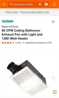 For Sale Open Box Bathroom Ventilation Fan with light and heater. New never used model 765H80L