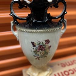 Antique English Pair Vase 1900s Orange Black Gold