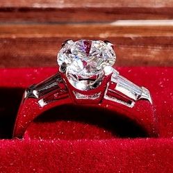 1.48CTW. Platinum Iridium Natural Baguette Diamond & IGI Lab Diamond Engagement Ring ◇ Size: 6.0