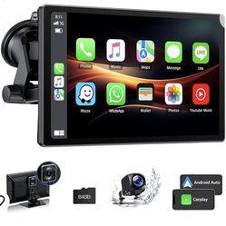 Portable Wireless Carplay Screen for Car with 2.5K Dash Cam,9 Inches Android Auto Screen with 1080p