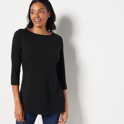 Denim & Co. Jersey Petite Boatneck 3/4-Sleeve Tunic