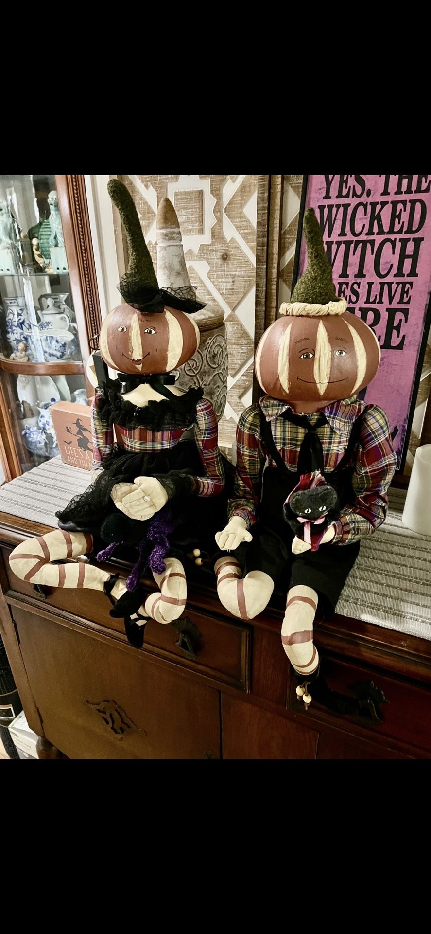 Set Of Colette Joe Spencer 22 Inch Pumpkin Head Girl And Boy Doll Halloween Decorations