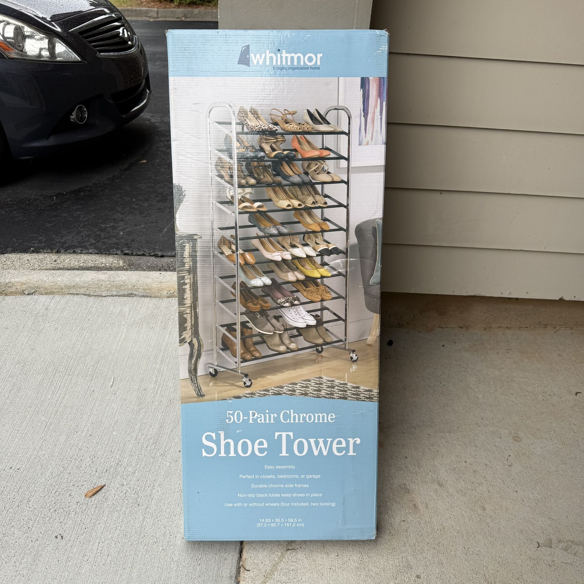 Whitmor 50 Pair Chrome Shoe Tower New in Box 