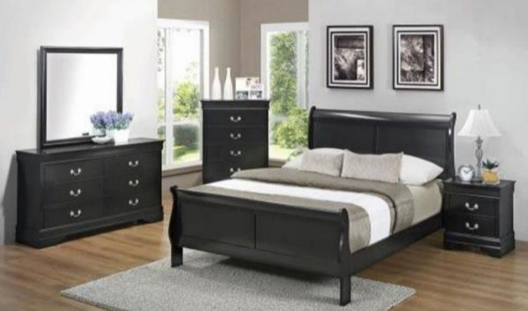 4-Pcs Queen size bedroom set. Available in different colors. $53 DOWN PAYMENT