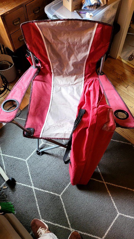 Camping Chair Folding W Drink Holders And Rear Pouch EXTRA WIDE HEAVY DUTY + CARRYING BAG