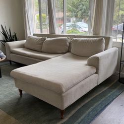 Mid Century Modern Anthropologie Beige Sectional Sofa with Lounge Chaise