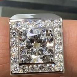 New Certified 6.37 Carat Men’s Lab Diamond Ring 14k White Gold