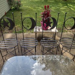 Antique French Wrought Iron Forged Outdoor Chairs With Wrought Iron Glass Table Top