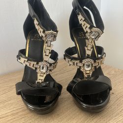 Crystal Rhinestone Black Heels Size 8