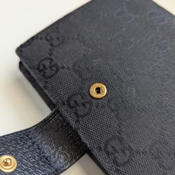Vintage Gucci Black Studded GG Canvas and Leather Mini French Wallet