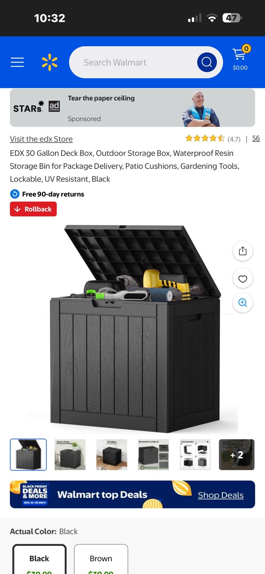 New 30 gallon black deck box