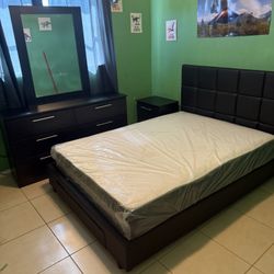 Full Bedroom Set With Mattress 1 Nightstand And Dresser And Mirror. All New Furniture And Free Delivery 