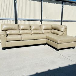 Brand New Putty Leather 2pc Sectional Sofa 