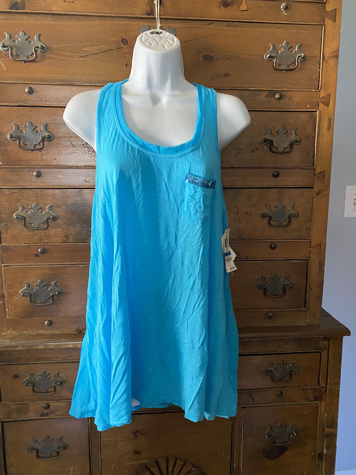 (N22) Womans Turquoise Sleeveless Tunic Top Size XL By INC International Concepts