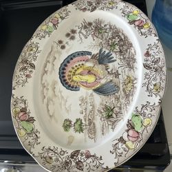 Vintage Large Ceramic Thanksgiving Turkey Platter Japan 18.5 X 14 x 1.5 inches