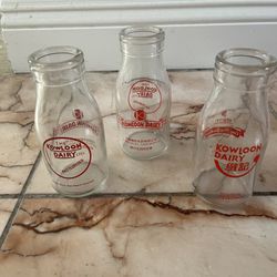 3 HONG KONG Vintage 1/3 Pint Glass Milk Bottles KOWLOON DAIRY 