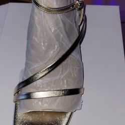 Gold Kitten Heel Sandals Square Open Toe Heels