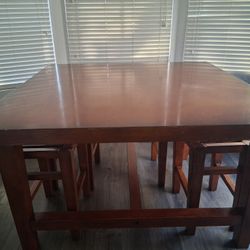 Solid Wood Dining Table And 4 Stools