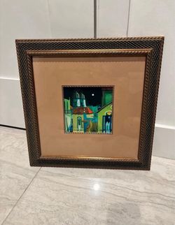 Agustin Gainza painting with 18 x 18 gold frame.