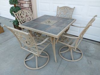 Patio Dining Set with Slate Tile Table and 4 Chairs